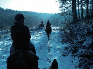 À cheval dans la Montagne Noire en hiver